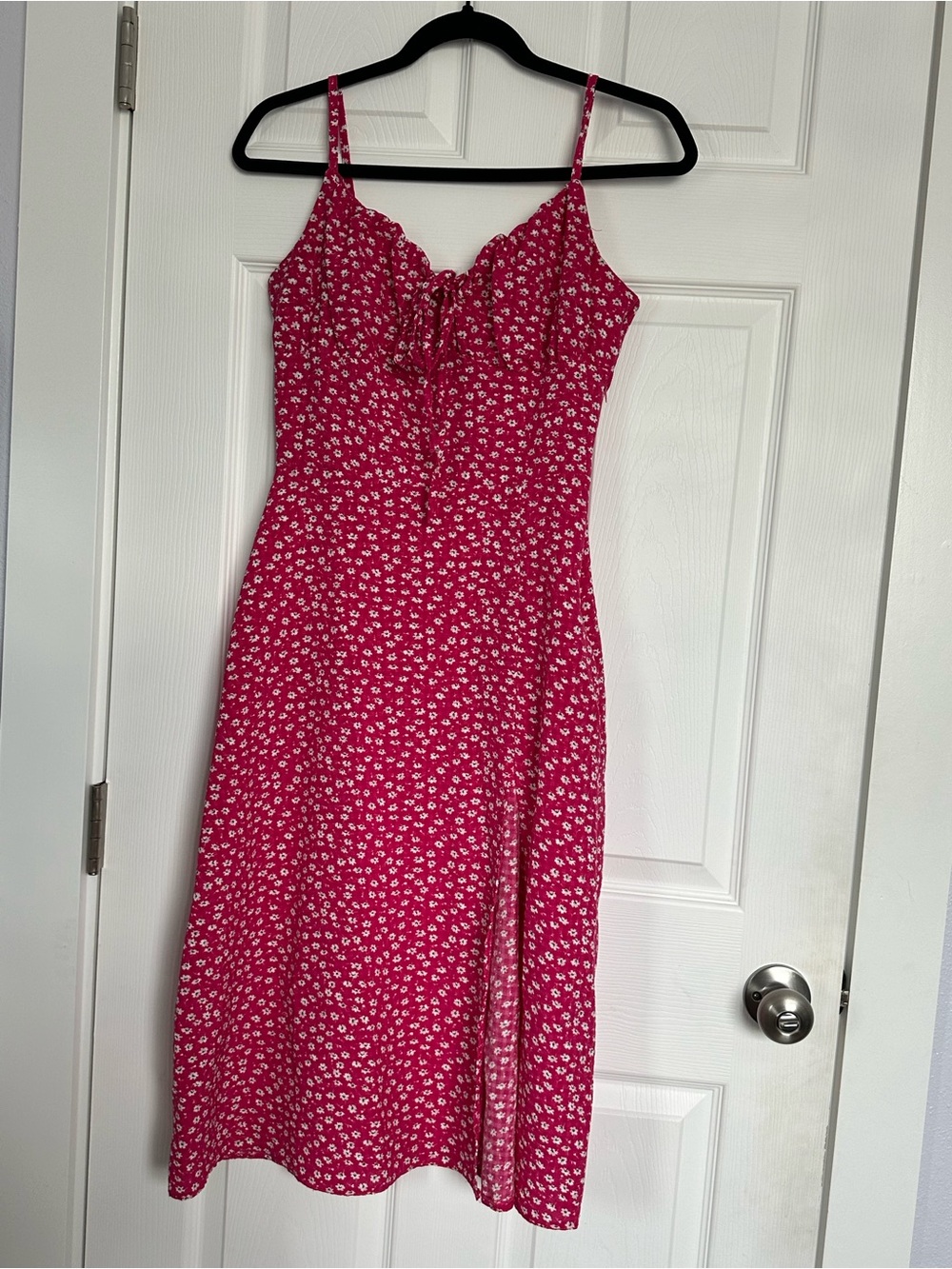 Pink Floral Midi Slip Dress with Delicate Spaghetti Straps